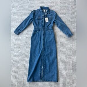 Universal Thread Blue Denim Jean Maxi Dress long sleeve sz 2